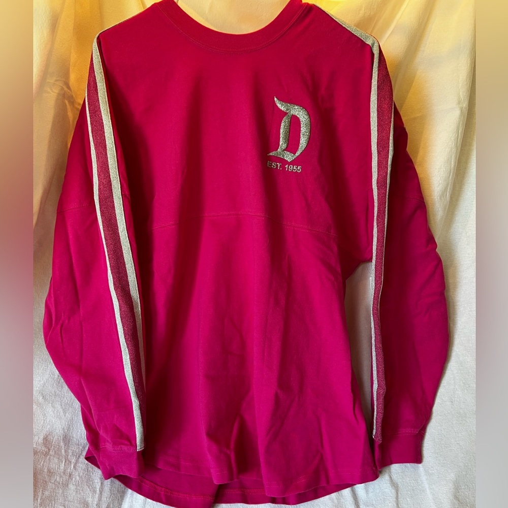 Disney Hot Pink Long Sleeve Shirt with Glittery Silver Accents